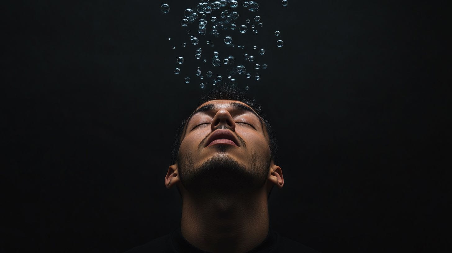 Surreal man with bubbles
