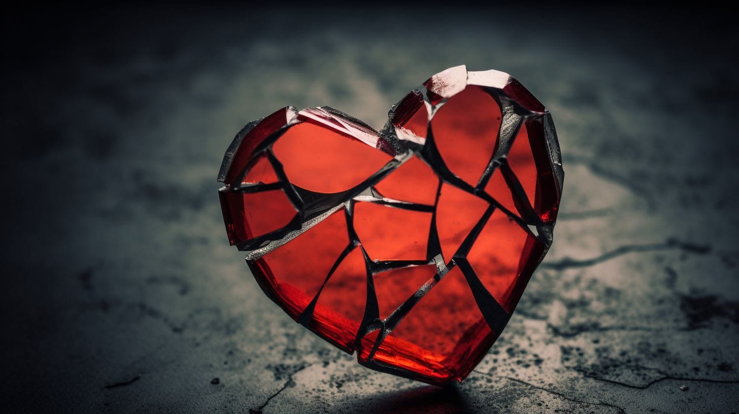 A beautiful broken heart, shattered ruby.