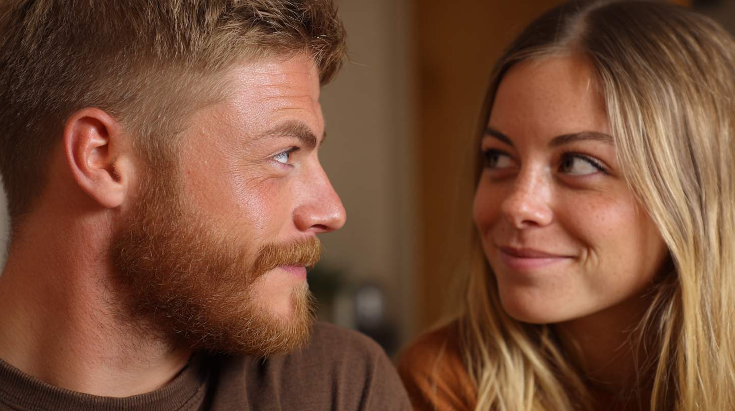 A couple looking at each each other with desire
