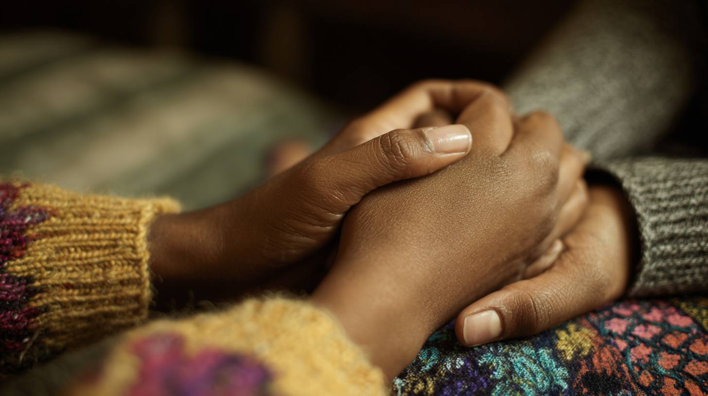 caring holding hands for emotional support