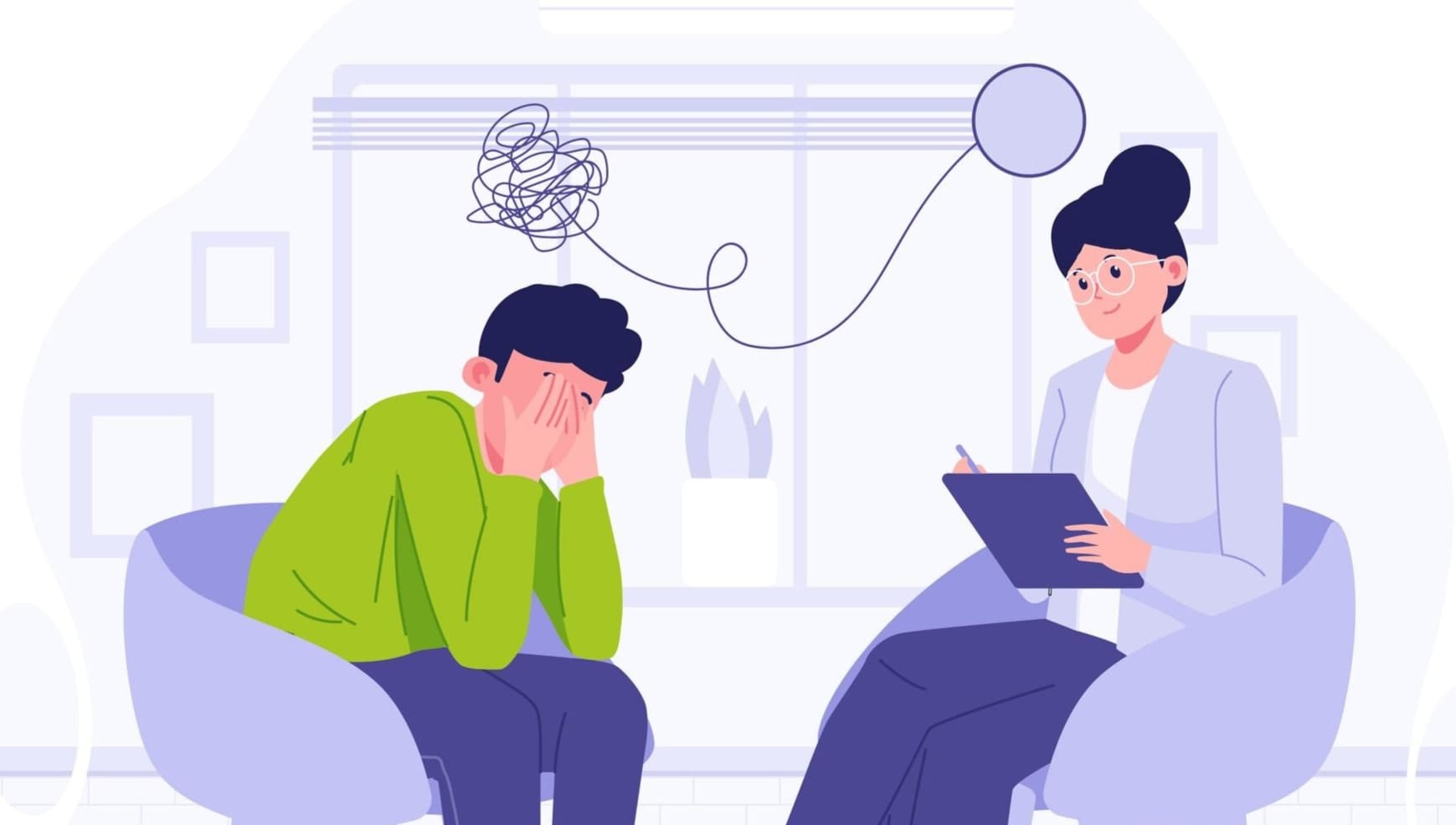 Illustration of how therapy helps declutter your thoughts