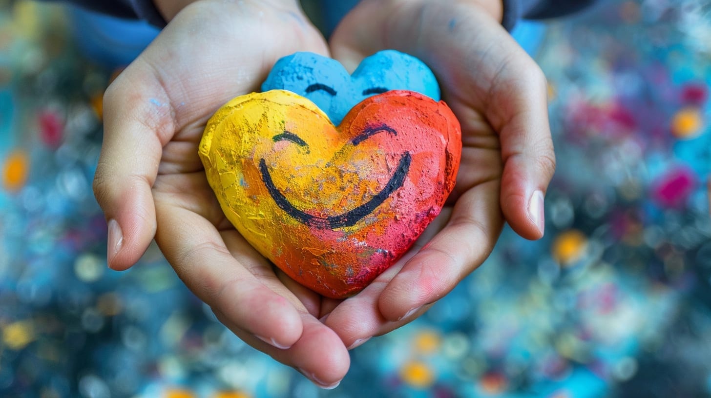 Support systems - hands holding painted smiling rocks