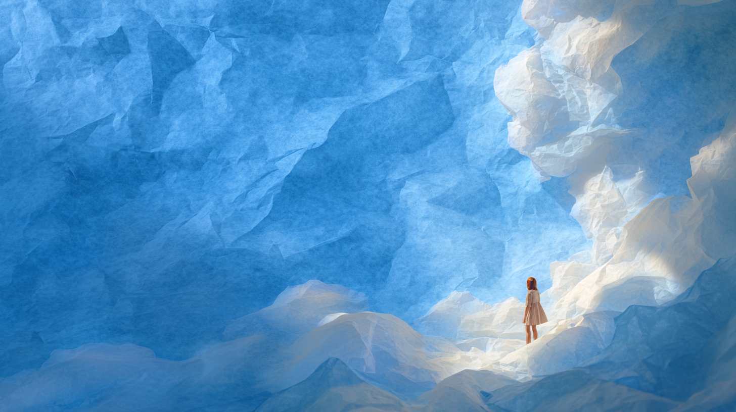 Cloudscape with person in dreamy exploration
