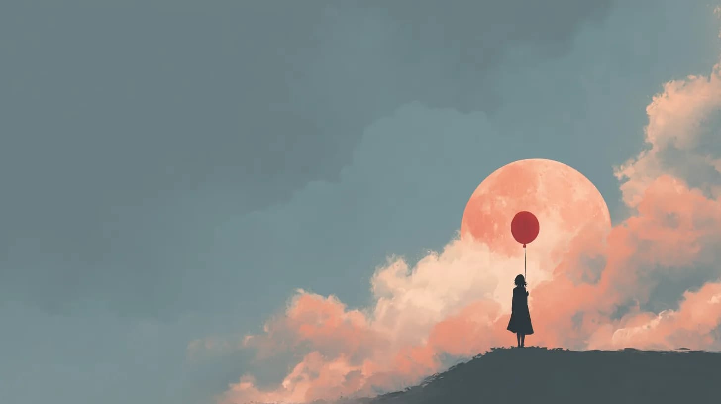 Graphic of female holding ballon