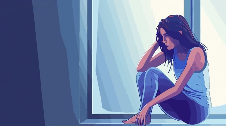 A girl being worried with variety of thoughts in her mind